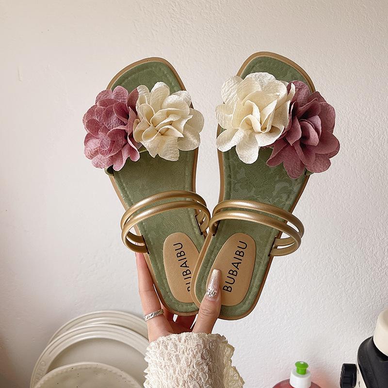 Fashion Trendy Double - Strap Flower Slides | Stylish & Photo - Ready, Ideal for Fairy - Chic & Outing Outfits