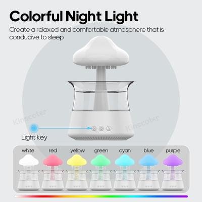 Mushroom Air Humidifier Home Bedroom Aromatherapy Lamp Calming Water Drops Sounds Diffuser Humidifier Rain Cloud Night Light