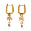 18K Gold Plated Stainless Steel Hoop Earrings for Women Natural Stone Pink Cute Charms Waterproof Jewelry