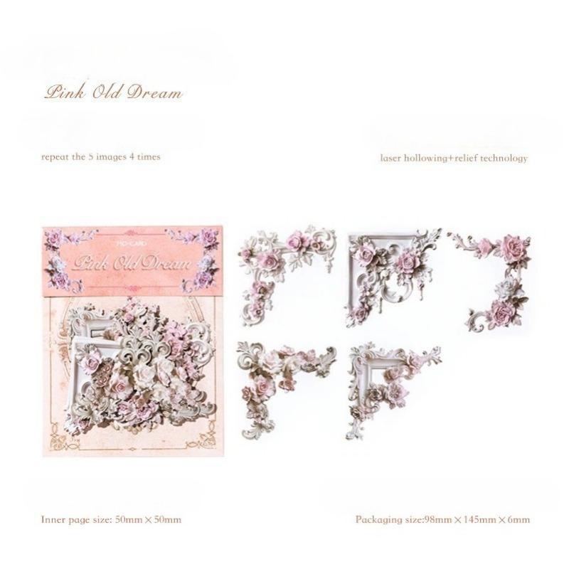 20pcs Vintage Corner Stickers European Style Flower Lace Hollow Materials Scrapbooking Deco Junk Journal Stationery Supplies