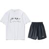 Li Ning Logo Short Sleeve Shorts Casual Sports Suit Men Suit White Ink-Gray ATST631-2+AKST633-3