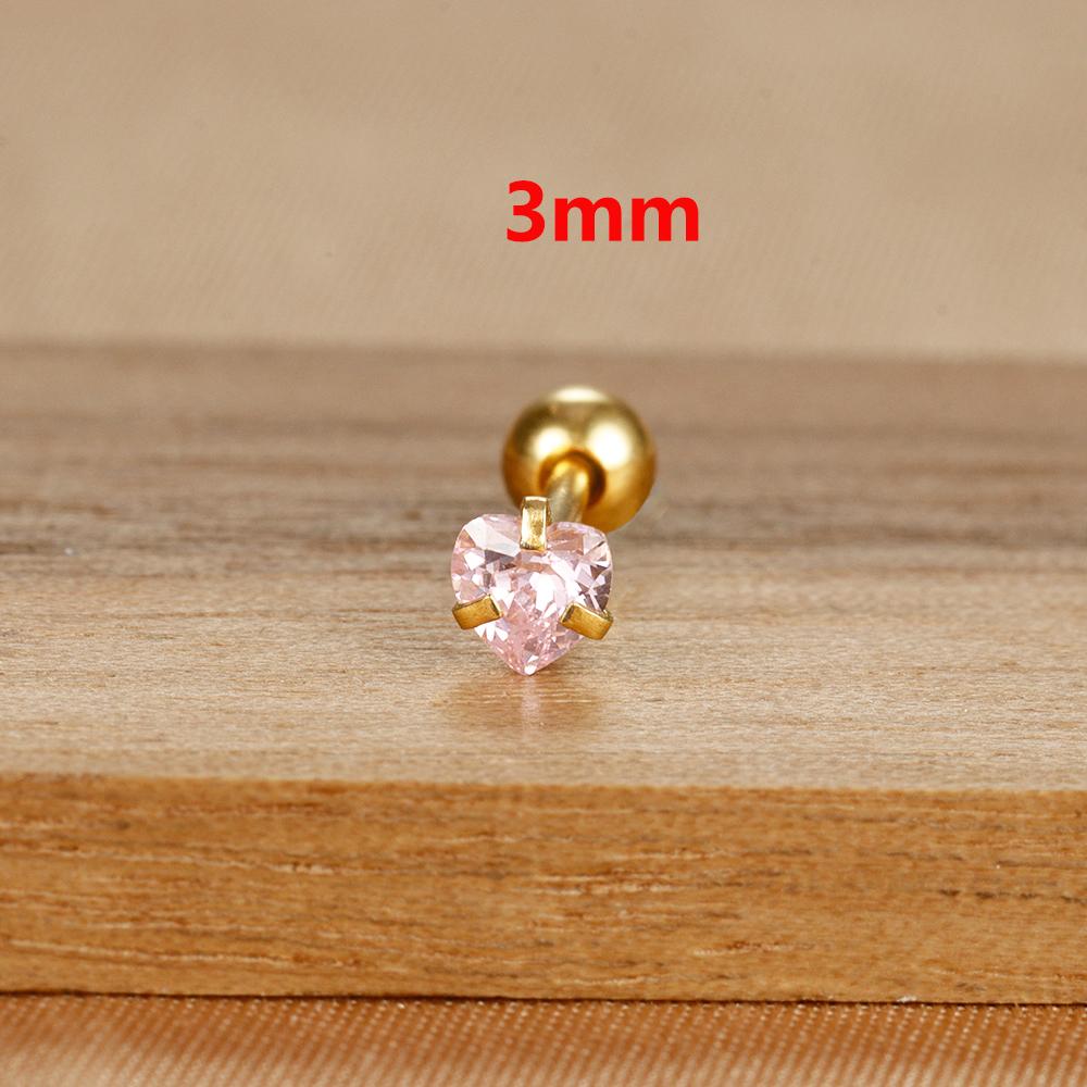 1 Adet Sade Pembe Zirkon Kalp Küçük Küpe Moda Minik Paslanmaz Çelik Charm Helix Kıkırdak Piercing Takı