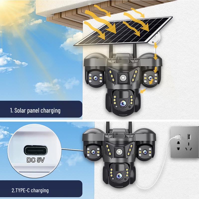 V380 Solar PTZ Outdoor Multi-Lens Surveillance Camera