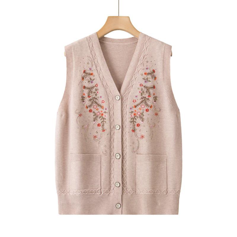 

Cozy Autumn/Winter Knitted Sweater for Middle-Aged & Elderly Women - Grandma Style Base Layer Top 3XL (115-130 lbs) бежевый
