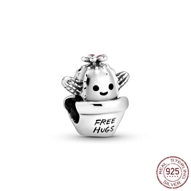 925 Sterling Silver Heart Circular Animal Beads Original  Charm Bracelet For Women DIY Fashion Silver 925 Jewelry Making