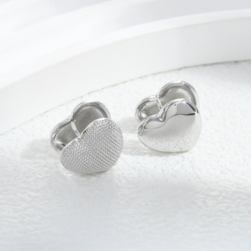 Geometric brushed irregular double-sided love ear buckle new fashion simple temperament earrings light luxury high-end earrings