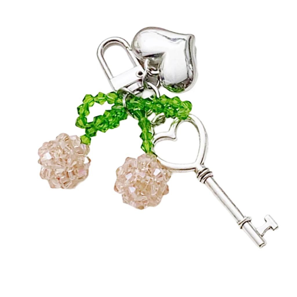 Handmade Crystal Cherrys Heart Lock Keychain Stylish Woven Charm Pendant for Fashionable Women Ladies Daily Use