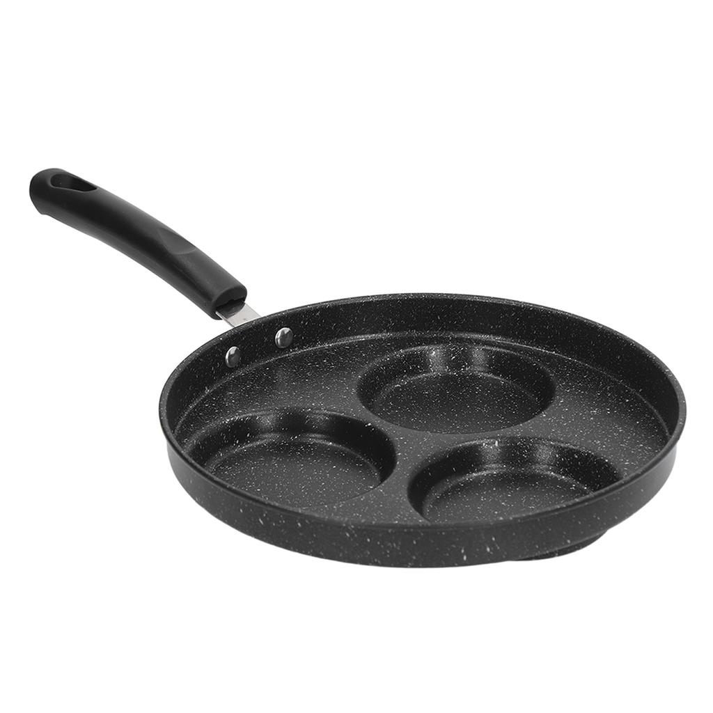 3 Cups Egg Hamburger Pan Metal Iron Heating Evenly Egg Cooker Pan with Comfortable Handle for