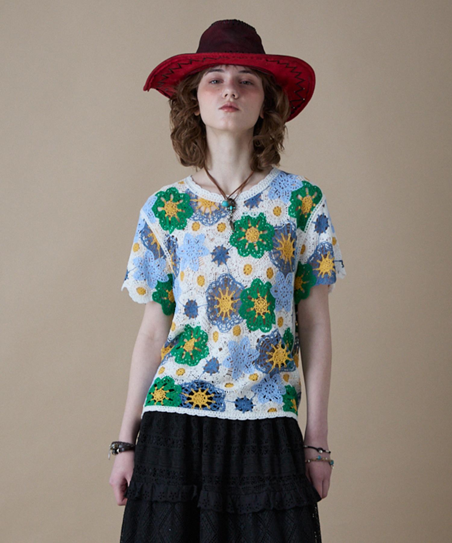 Penfield Women S Floral Jacquard Knit Short Sleeve Green_Fr2Kt23F Green/S