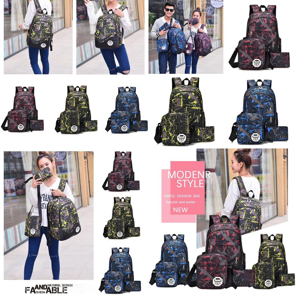 Stylish And Waterproof Canvas Backpack Set With Usb Charging For Men And Women
