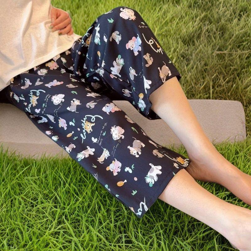 Summer Cotton Silk Polka Dot Slimming Over-the-Knee Pants
