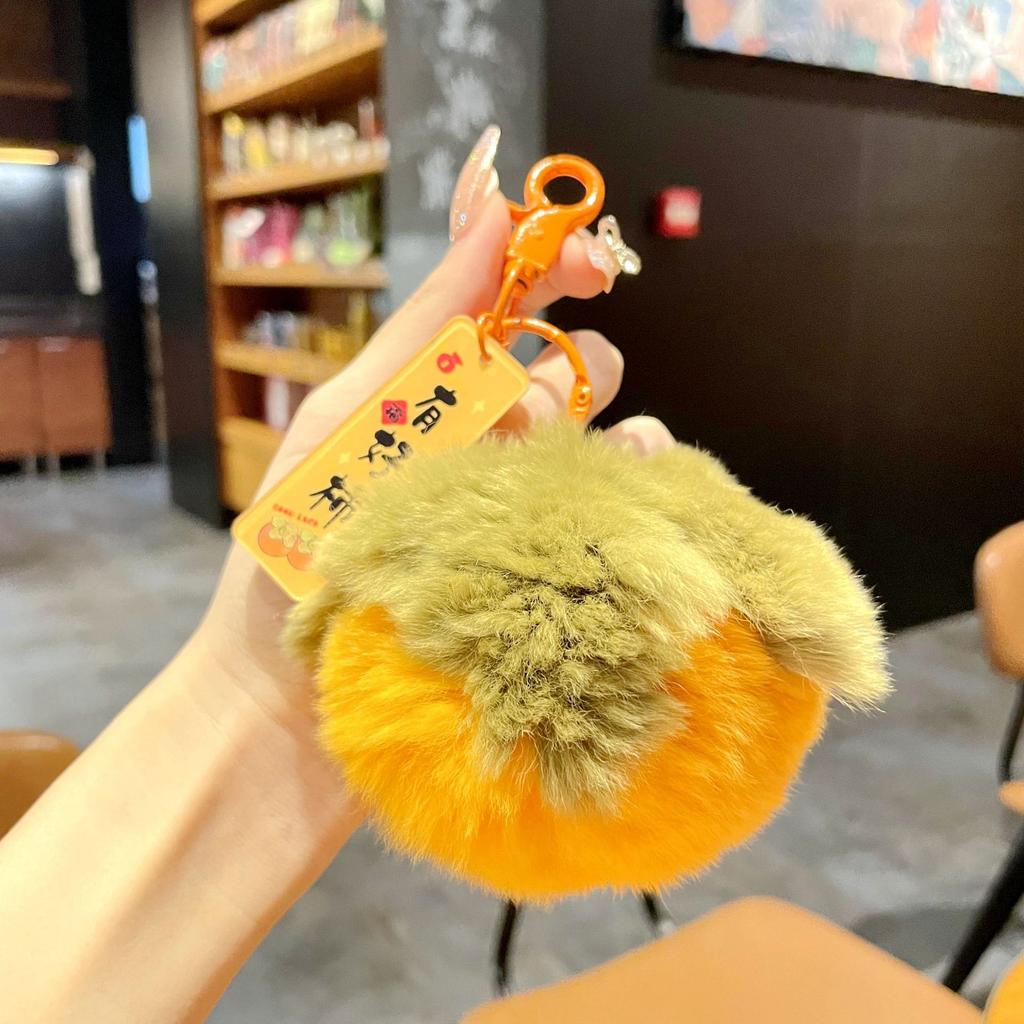 Real Rex Rabbit Hair Good Persimmon Happens Small Persimmon Pendant Everything Ruyi Persimmon Ruyi Plush Bag Pendant Keychain
