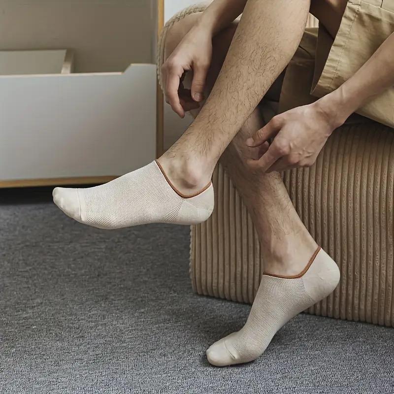 7 Pairs of Spring And Summer Invisible Thin Mesh Color Matching Shallow Mouth Solid Color Silicone Non-Slip Men'S Boat Socks