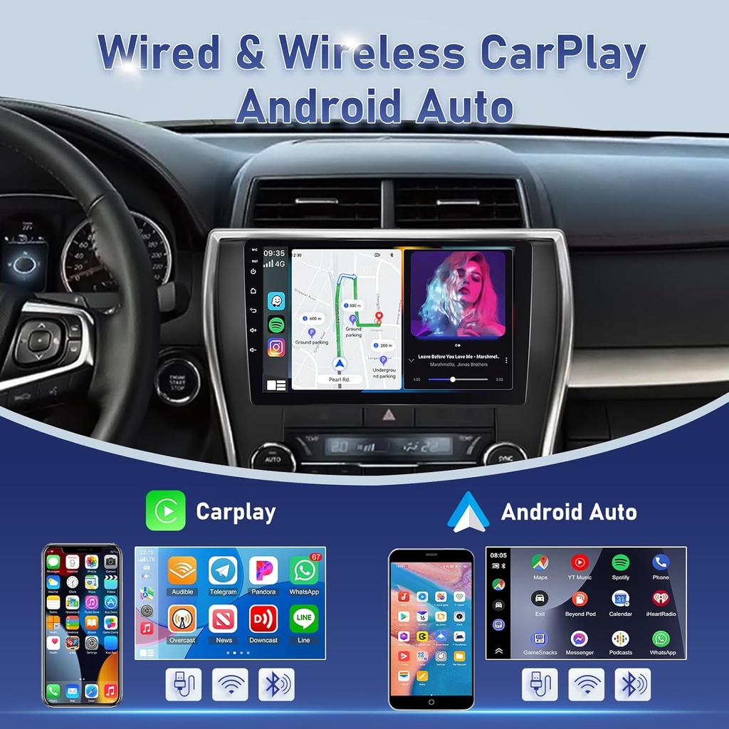 2GB+64GB Car Radio for Toyota Camry 2015-2017, 10.1' Android Touch Screen with CarPlay/Android Auto, Bluetooth, FM RDS, SWC