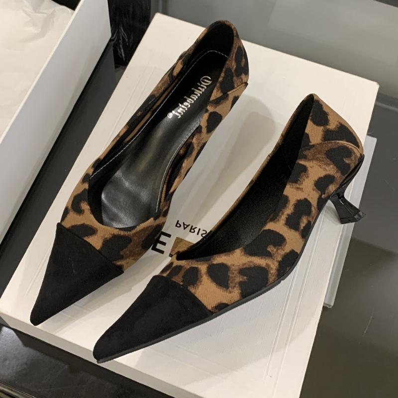 

Fashion Fashion Leopard Print Pointed Toe High Heels Women Comfortable Shallow Kitten Heel Brand Designer Shoes Elegant Office Shoes 35 цветной печати леопарда