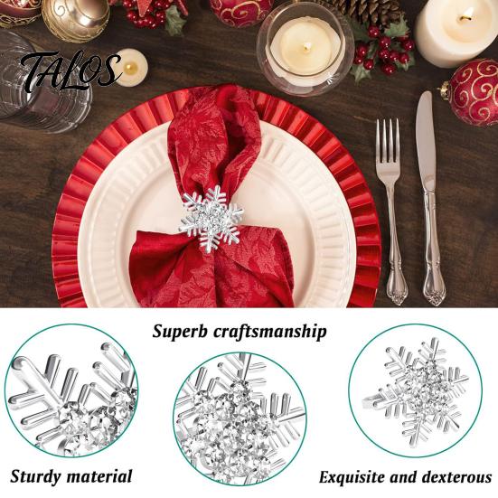 Rhinestone Table Settings Snowflake Napkin Ring, Metal Holder, Winter Decorative Rings Holiday Ring for Christmas Dinner Decor Wedding