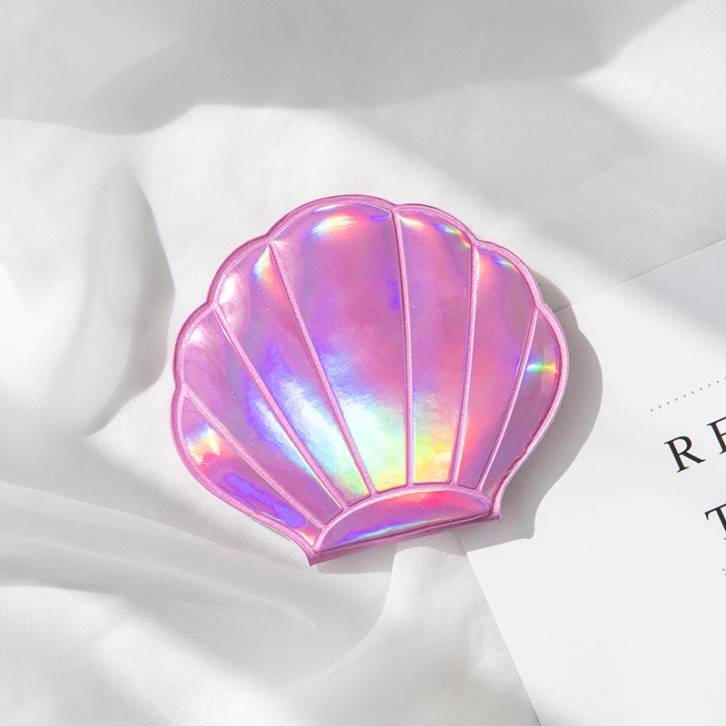 Mermaid Heart Glitter Double-sided Compact Mirror with Colorful Shell Design