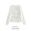 Kaslead New Arrival Women's Fashion Style Minimalist Retro Square Collar Double Breasted Lantern Sleeve Ladies Tops