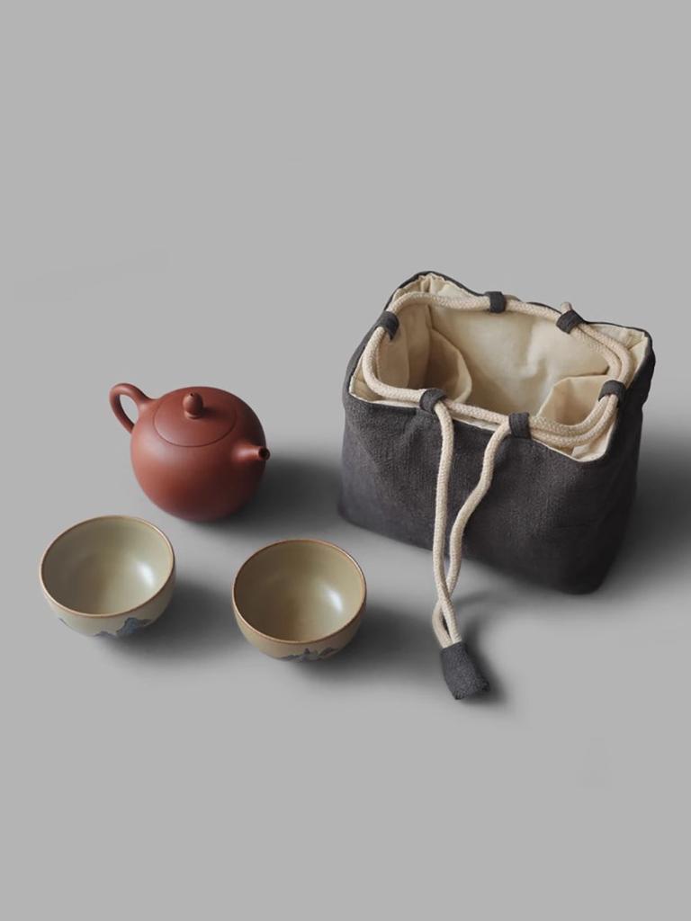 Thickened Storage Bag Solid Color Portable Travel Tea Set Teapot One Pot Two Cups Organzier Large Drawstring Cloth Bag