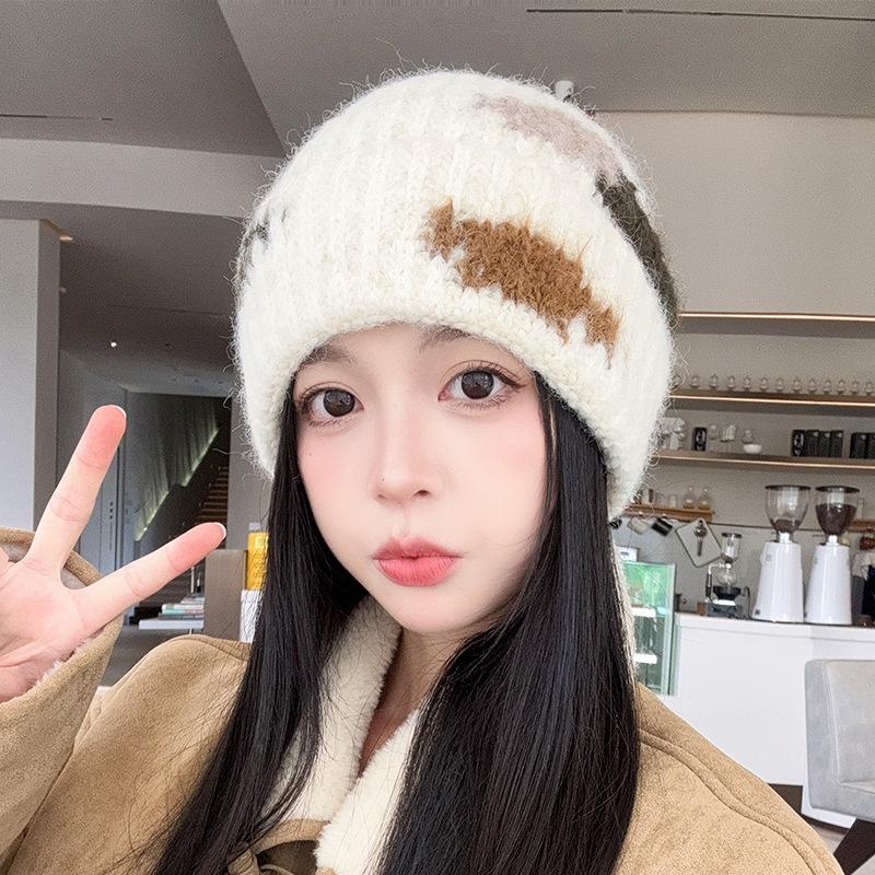 

Осень и Зима Большой Обхват Головы Лицо Кажется Маленьким Шерстяная Шапка Атмосферная Уличная Теплая Вязаная Шапка Защита Ушей Шапка-Дыня для Мужчин M（56-58cm）