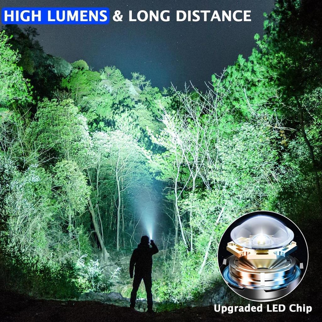 2 Pack Rechargeable LED Flashlights High Lumens Super Bright Flashlight with 5 Modes Waterproof Zoomable Powerful Torches