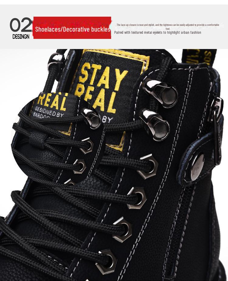 Męskie skórzane buty typu high-top w stylu brytyjskim, ciepła bawełniana podszewka, antypoślizgowe zimowe buty śniegowe