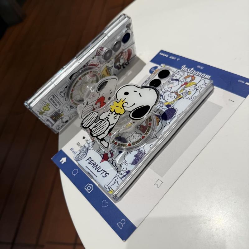 Cartoon Cute Snoopy Charlie friend seat Folding Magsafe Wireless Charge Case For Samsung ZFold 3 4 5 6 ZFold7 Magnetic Holder