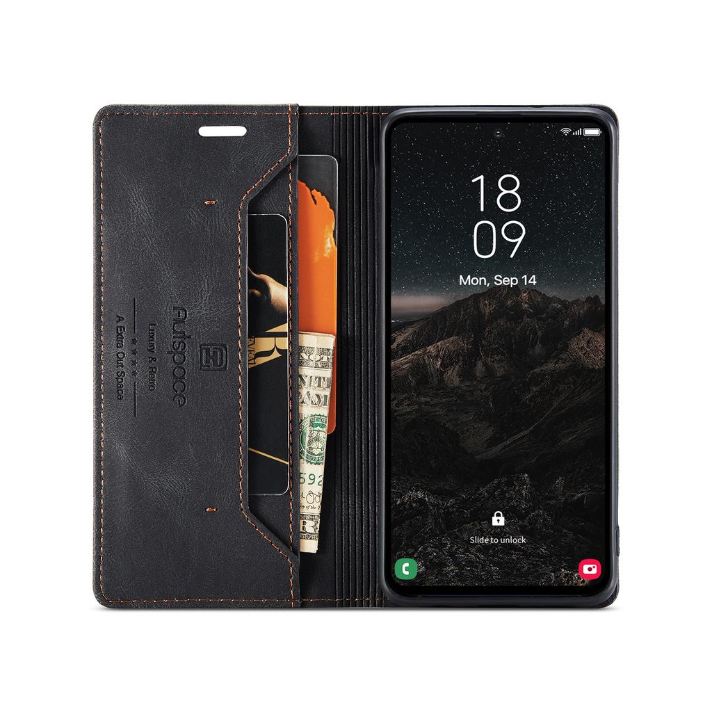 For Samsung Galaxy S25 Wallet Case AUTSPACE A01 Leather Stand Cover with RFID Blocking Card Holder
