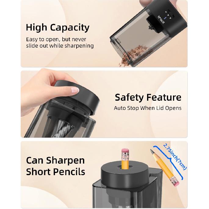 Zmol Full Automatic Electric Pencil Sharpener for Colored Pencils,Auto in & Out, Rechargeable Hands-Free,Heavy Duty Pencil Sharpeners for Classroom,