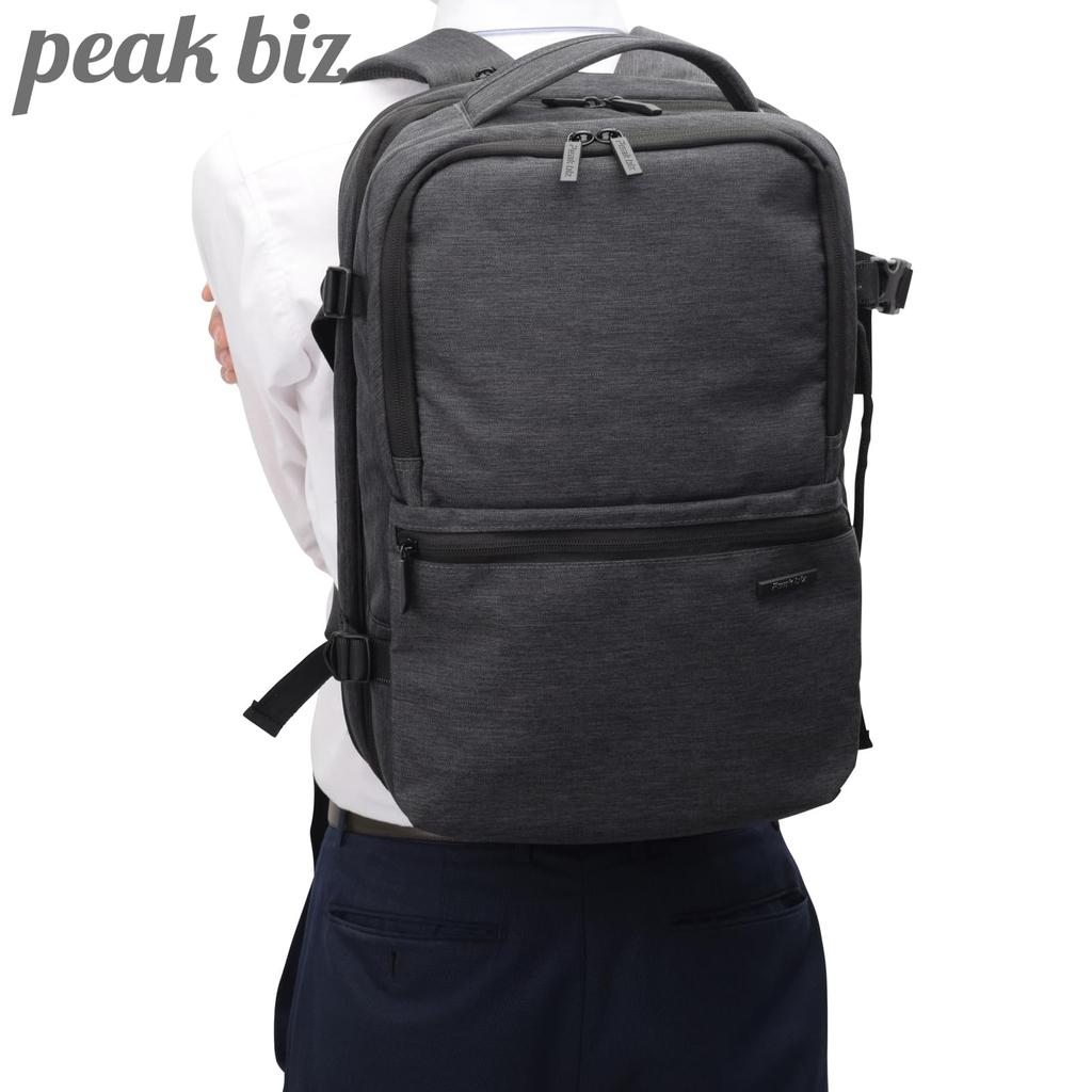 Peakbiz Men's Business Backpack with Expandable Function, Fits 15-inch and 13.3-inch Laptops, Lightweight, Large Capacity, A4 Size, 12 Pockets, Slim