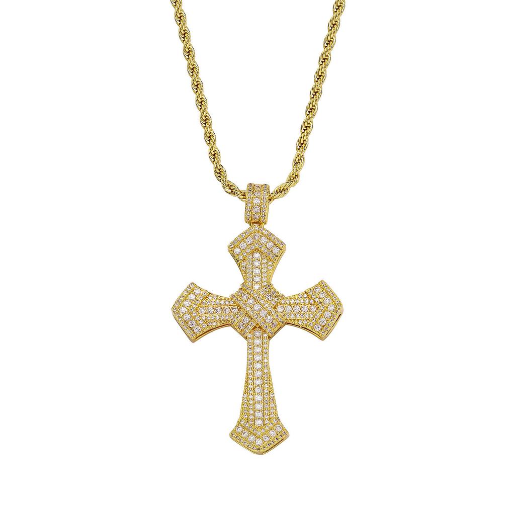 Hip Hop T Square Zircon Cross Pendant Hipster Men's and Women's Fashion Personality Necklace Accessories