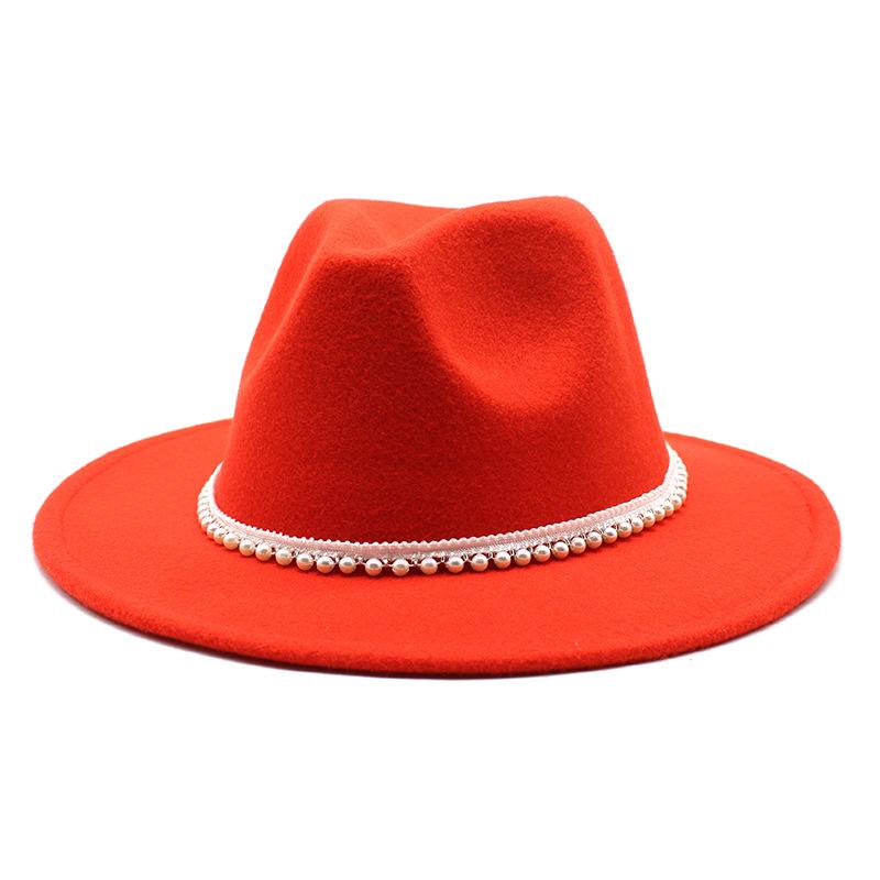 Autumn And Winter New Ribbon Hepburn Style Broad Brimmed Hat Fashion Flat Brim Top Hat Men And Women Woolen Fedora Hat