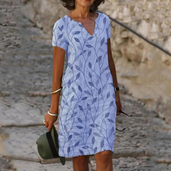 Women's Summer T Shirt Dress Casual Floral Print V Neck Short Sleeve Mini Dress Loose Beach Vacation Sundress