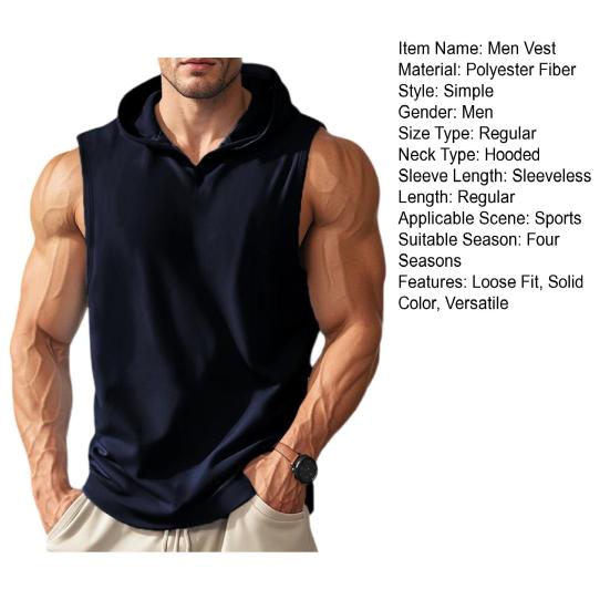 Gilet à Capuche Homme Sans Manches Été Bretelles Larges Couleur Unie Séchage Rapide Hauts de Sport Tenue Quotidienne