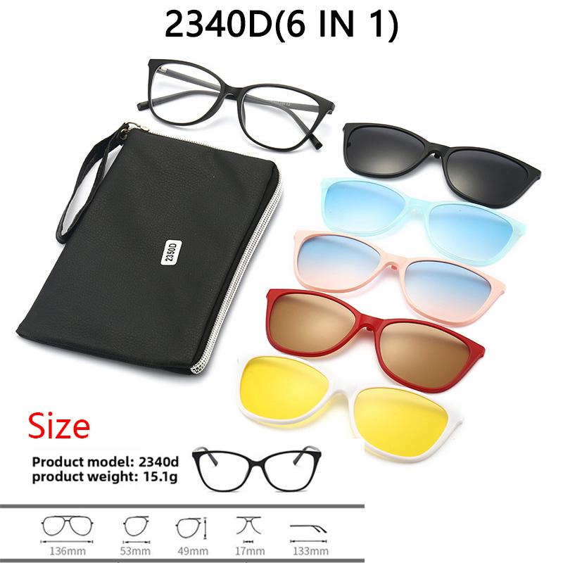 6 In 1 Black Polarized Clip Sunglasses Magnetic Clip Prescription TR Cat Eye Optical Magnet Clips Multicolor Spring Hinge SHOW AS PICTURE