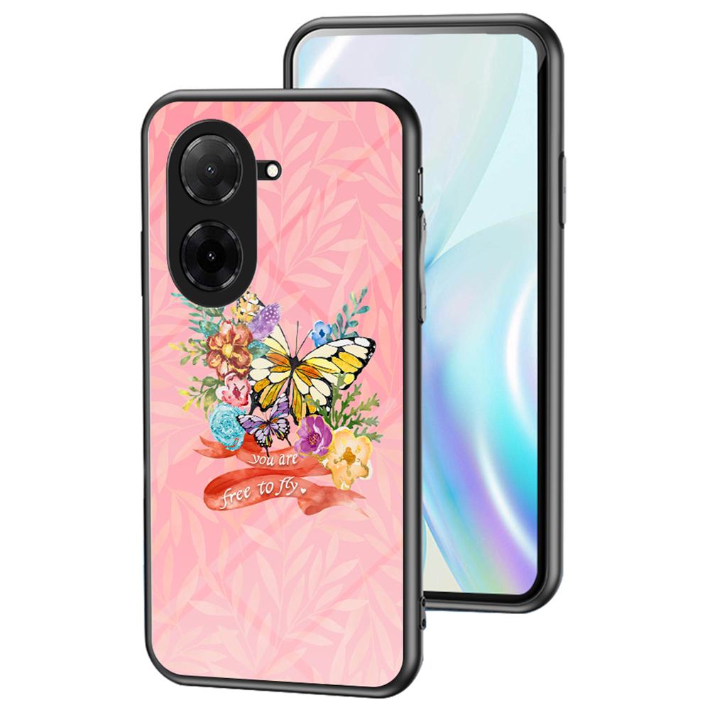 

For Xiaomi Poco C71 4G/Redmi A5 4G (171.7mm) Case Butterfly Pattern TPU+Tempered Glass Protective Phone Cover E