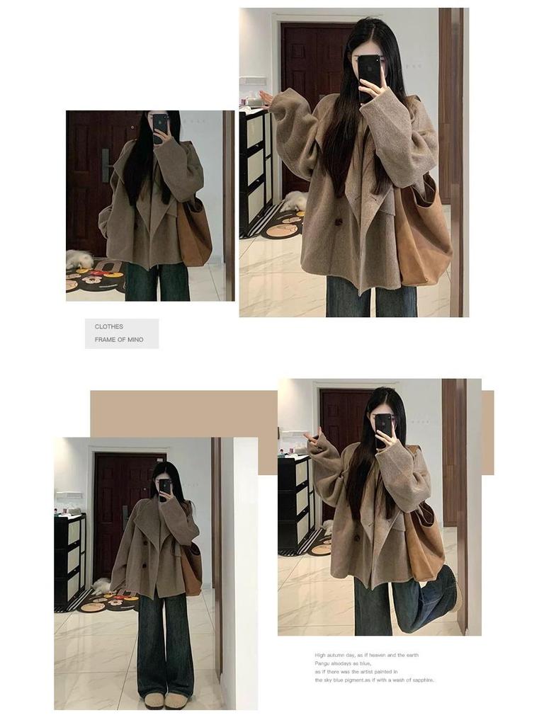 Korean Chic Hepburn Woolen Coat - Women's Mid-Length Suit Collar Jacket for Autumn/Winter