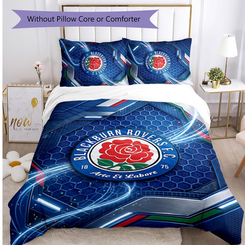 Blackburn Rovers Football Printed 3 Pieces Bedding Set, Comfortable Skin Friendly Bedroom Duvet Cover Set
