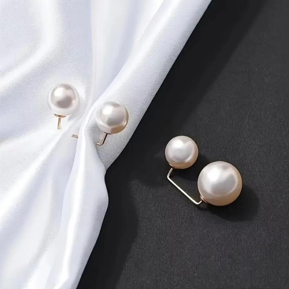 3/6/8PCS Double Head Pin Safety Pins Adjustable Collar Clip Brooches Pearl Brooch  Scarf Fastening