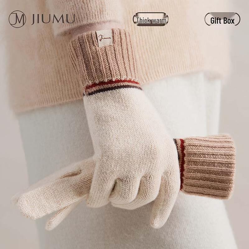 

JIUMU Women s Pure Wool Thick Winter Knit Gloves ST060 One Size