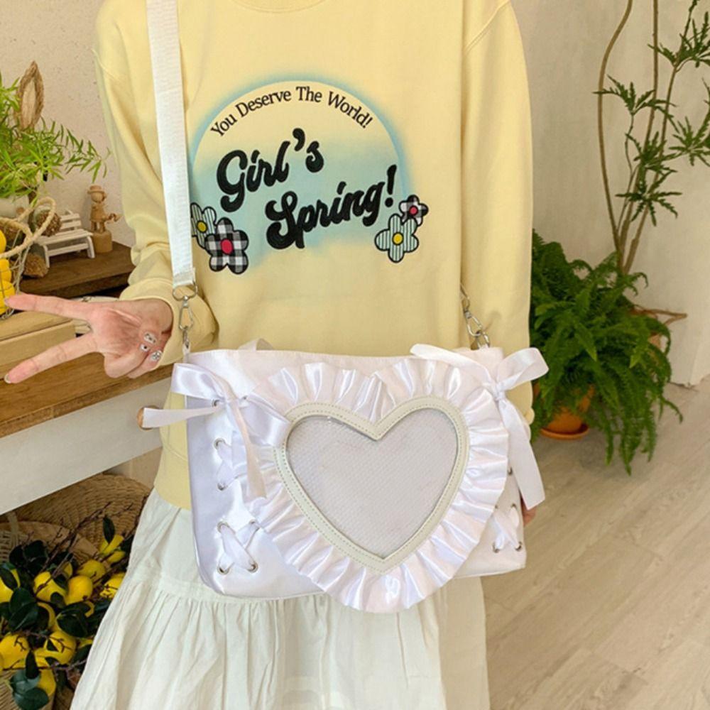 PU PVC Transparent Shoulder Bag Lace-up Bow Handbag Casual Anime Tote Bag  Gift