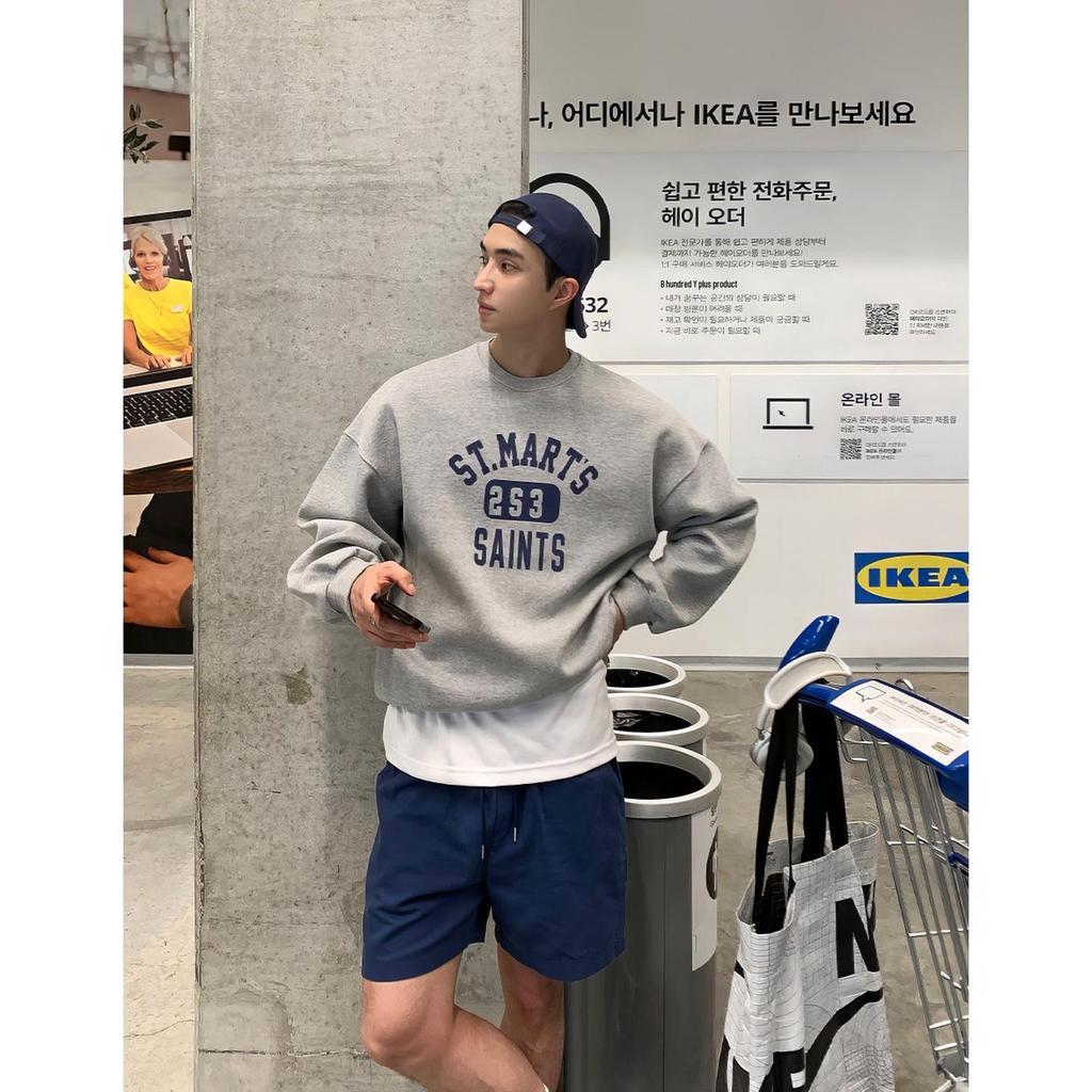 Mäns mörkgröna crewneck sweatshirt med bokstavstryck - Höst Casual lös pullover