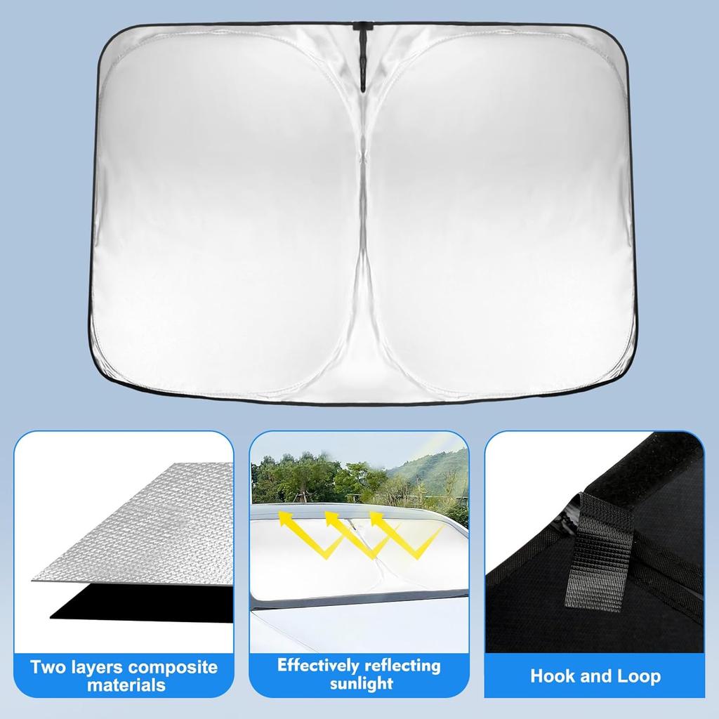 2026 Windshield Sun Shade For Tesla Model Y & Model 3 Lightweight Easy Foldable Car Windshield Sunshade - Sunlight And Dashboard Protection