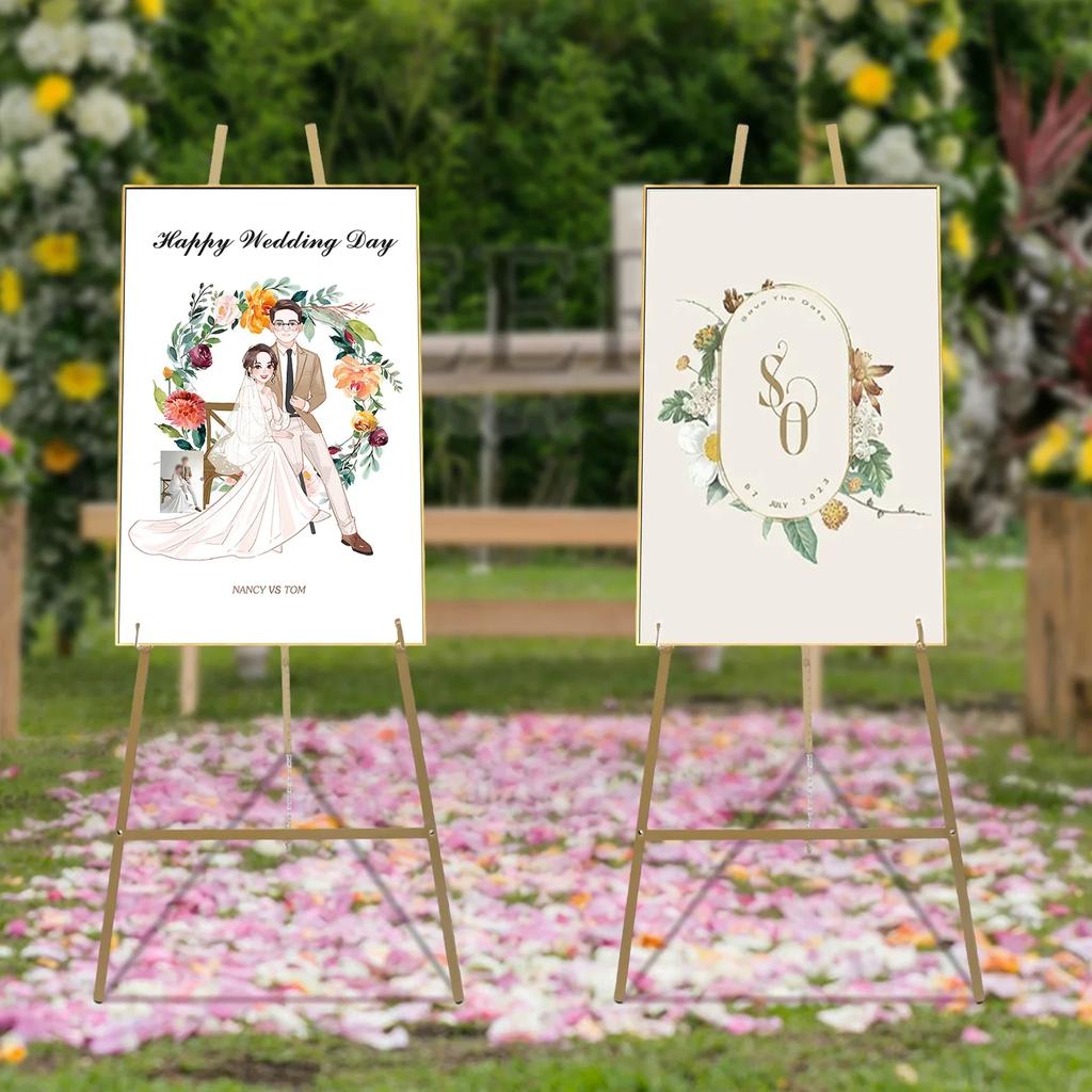 2 Pack Easel Stands Floor Easel Foldable Display Stand Height Adjustable Gold Easel Stand for Weddings Shops Exhibitions