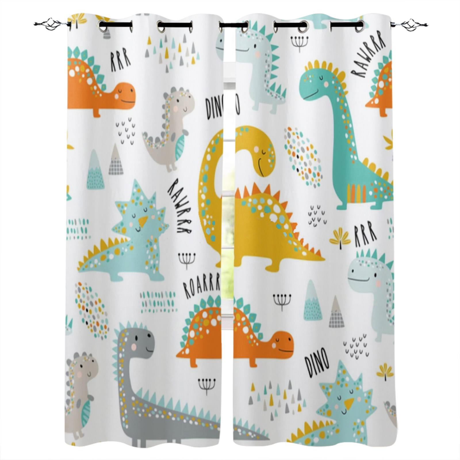 Шторы на окна с изображением динозавра в джунглях для гостиной — фото 17