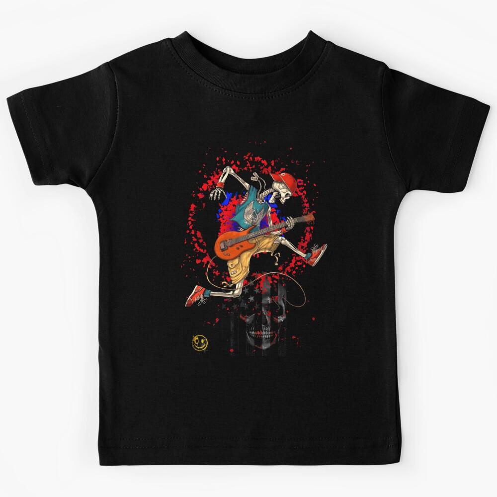 Jump Skeleton Playing Guitar Kids T-Shirt 110