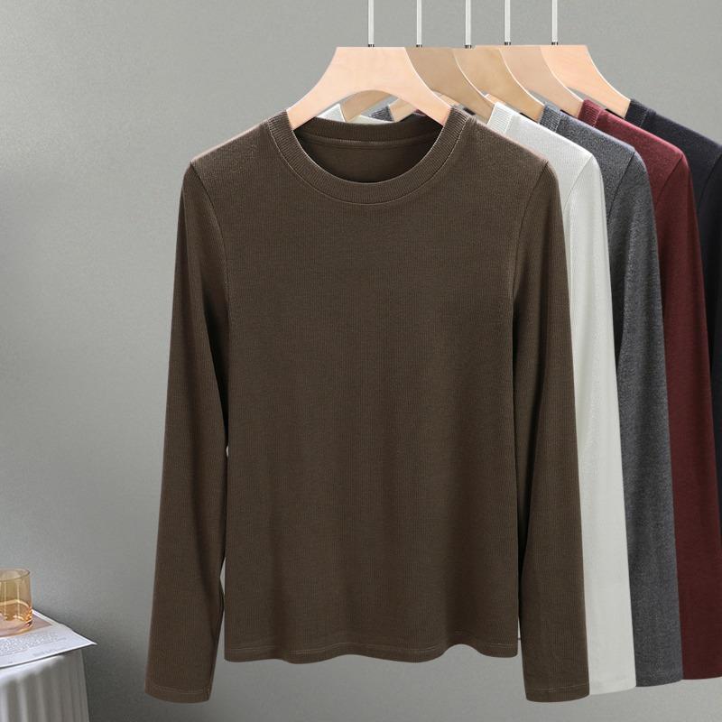 Crew neck wool knitted bottoming shirt women's new early autumn inner long-sleeved top design slim-fitting shirt