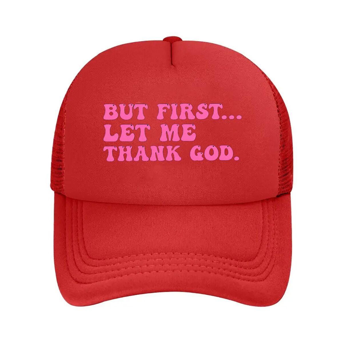 But First Thank God Religious Wall Decor Pink Mesh Baseball Cap Hip Hop Adjustable