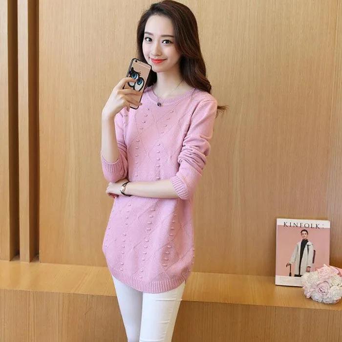 

Женский осенне-зимний пуловер с длинным рукавом, вязаные топы с круглым вырезом, повседневные теплые свитера, женский миди длинный облегающий свитер XS розовый