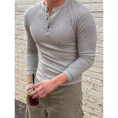 Camisa Henley de Canalé Muscle Fit para Hombre Corte Ajustado Negro Gris Carbón Marfil M L Casual